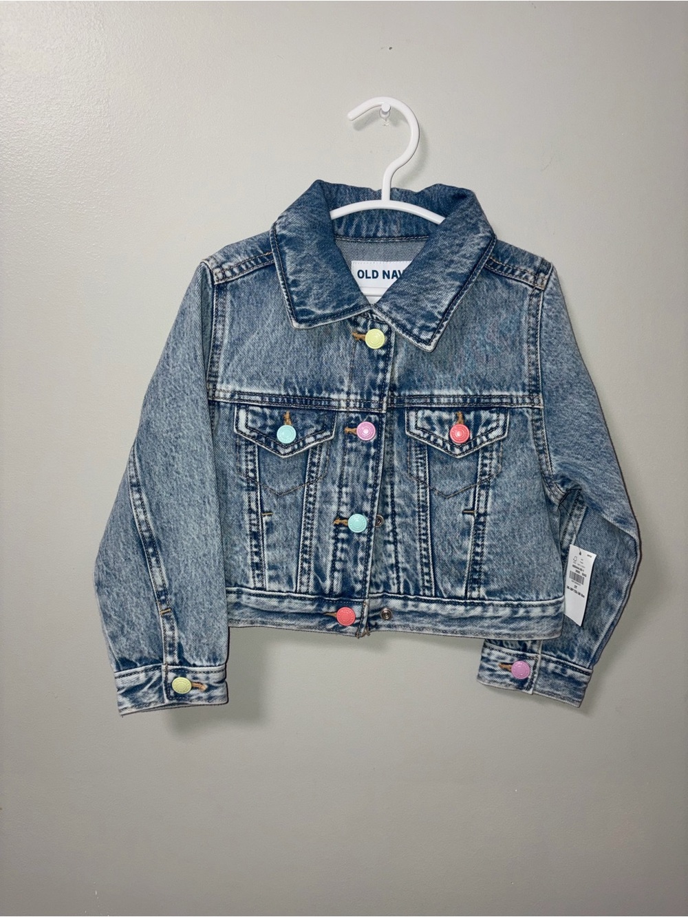 Old Navy Light Wash Cropped Trucker Denim Jacket Multicolor Buttons NWT 3T